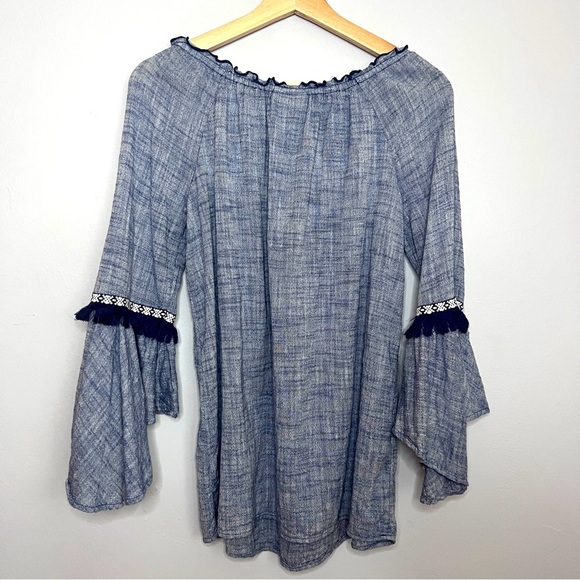 Style & Co. Peasant Off The Shoulder Tassels Bell Sleeve Cotton Blouse Size S - Picture 4 of 6
